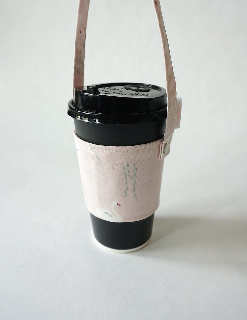 /Swan Lake// Eco-friendly cup bag/beverage bag/cup cover - Beverage Holders & Bags - Cotton & Hemp Pink
