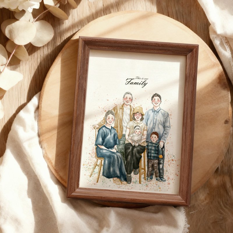 幸福家庭 |似顏繪插畫|水彩人像|客製畫像|生日禮物|週年紀念 - 似顏繪/人像畫 - 其他材質 