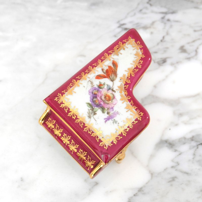 法國復古 Limoges 三角鋼琴陶瓷首飾盒 - 擺飾/家飾品 - 陶 紅色