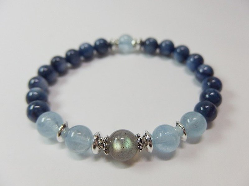 Star shine sea of ​​clouds - Super natural kyanite + aquamarine + agate bracelet sterling silver Hong Kong original design - Bracelets - Gemstone Blue