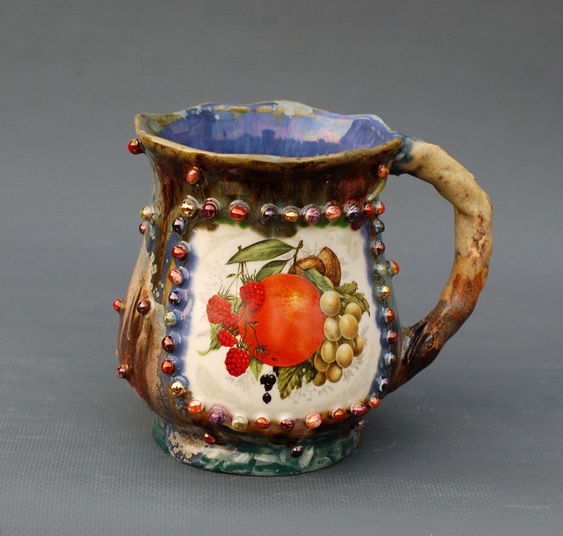 Large handmade mug. Unusual bright mug Fruit - 咖啡杯/馬克杯 - 陶 多色