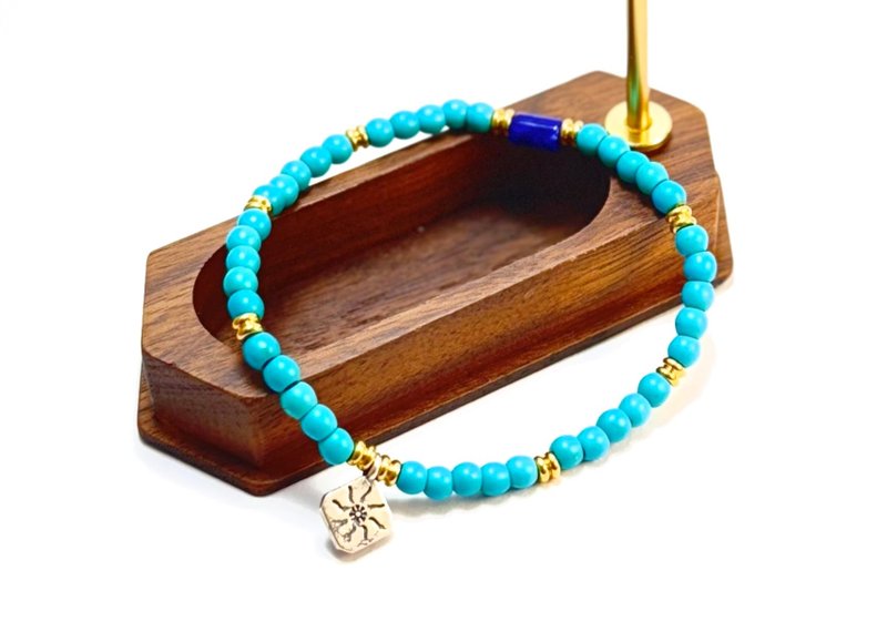 Be Your Sun / Turquoise 4mm + Lapis Lazuli Tube Bead Bracelet - สร้อยข้อมือ - หยก 
