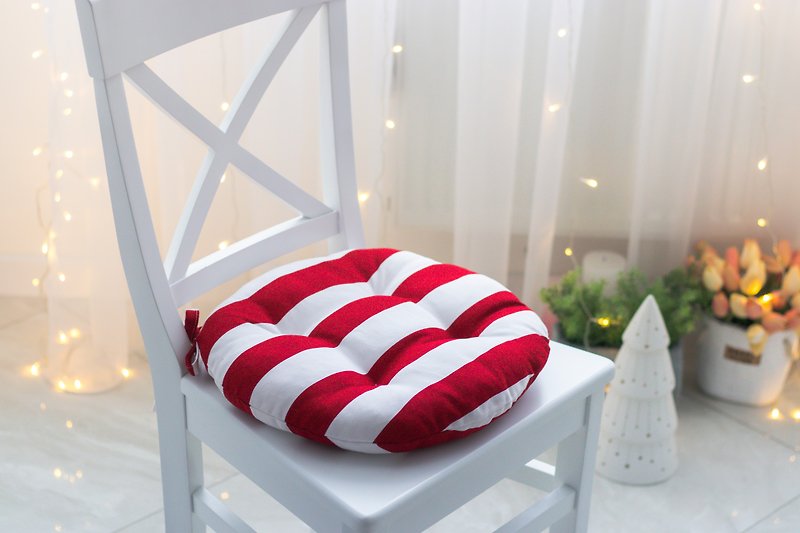 Round seat cushions, Outdoor cushions, Garden cushion, Red Stripped cushion - 枕頭/咕𠱸 - 其他材質 紅色
