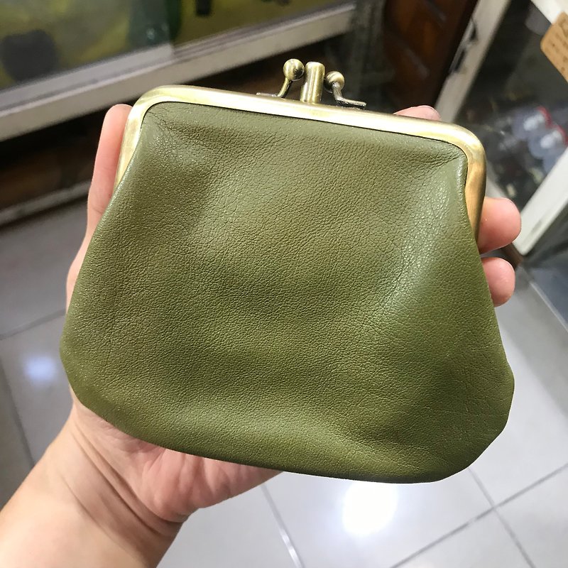 Taisho romantic ~ leather double-breasted (grass green sheepskin) - Coin Purses - Genuine Leather Green