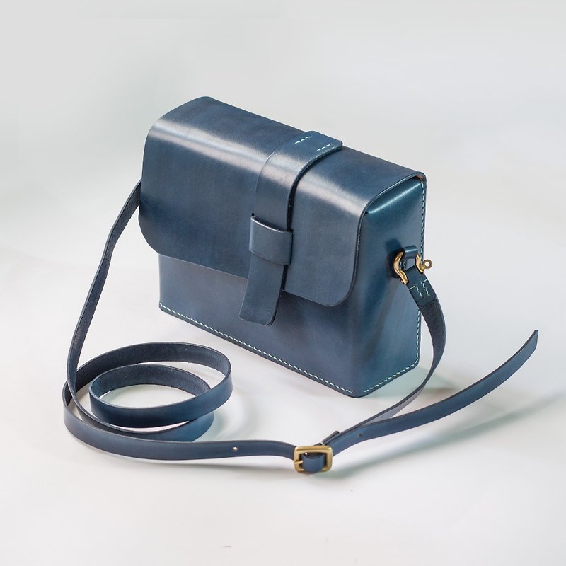 (Discontinued) SEANCHY fully handmade leather shoulder bag crossbody bag small suitcase vegetable tanned cowhide custom made - Messenger Bags & Sling Bags - Genuine Leather Blue