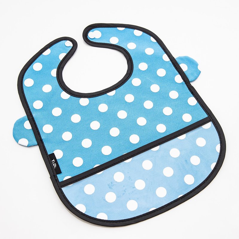 TiDi water blue and white dotted bear ears waterproof and leak-proof bib - Bibs - Waterproof Material Blue