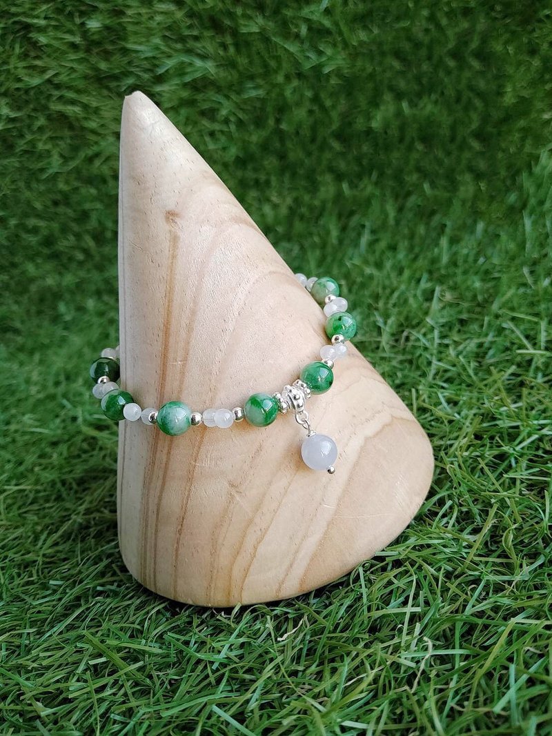 Qingben Beauty // Natural Jade A Goods Green Jade Violet Jade 925 Sterling Silver Accessories - Bracelets - Jade Green