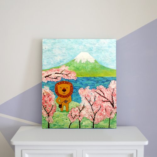 kami 創作森林 無框複製畫 ∣ 富土山下的櫻花 (原木背框)