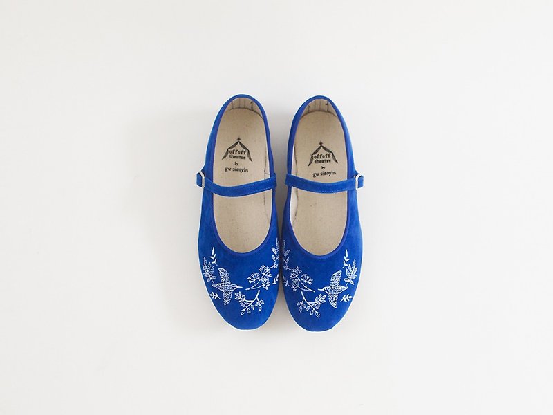 刺繡靴 鳥と葉/藍 - バレエシューズ - その他の素材 多色