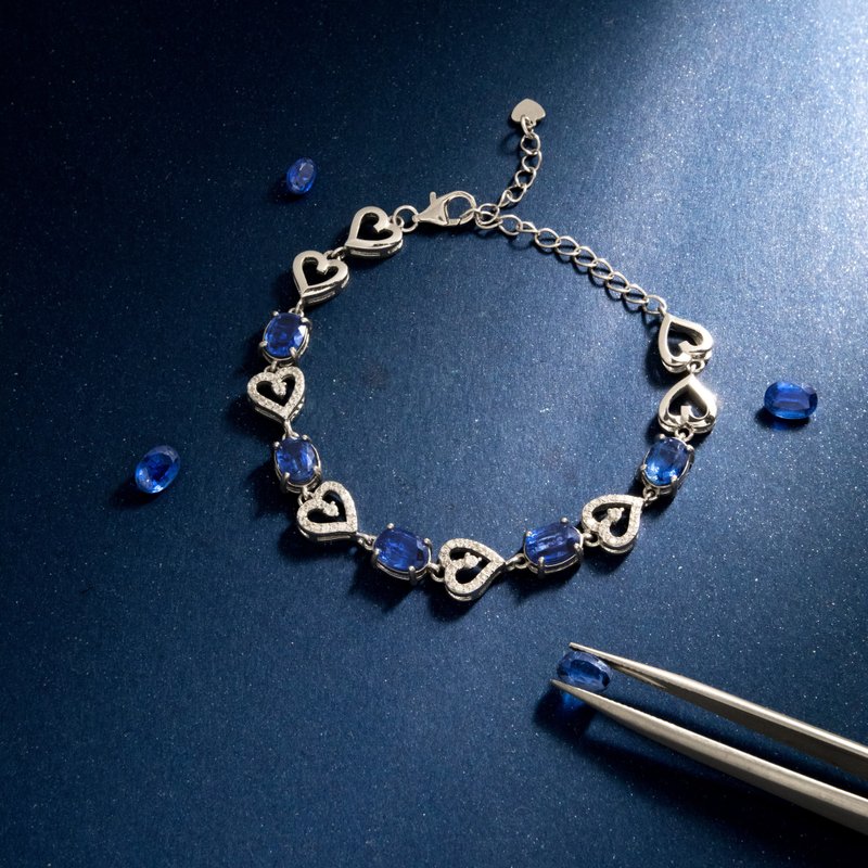 Kyanite Faceted September Stone Natural Gemstone Sterling Silver Bracelet - สร้อยข้อมือ - เงินแท้ สีน้ำเงิน