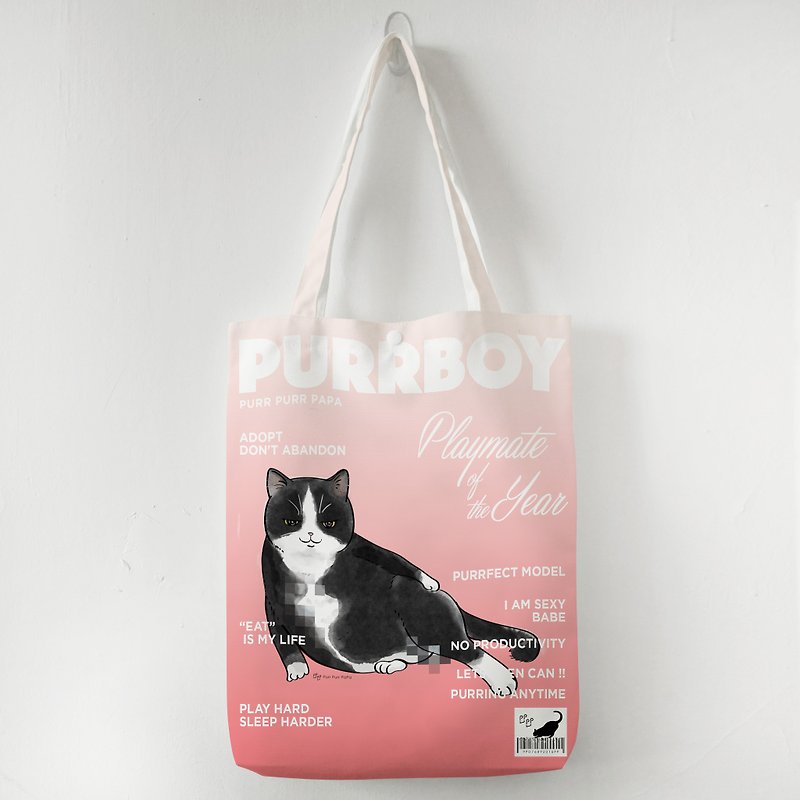 Cover Cat Model Tote Bag Tuxedo - กระเป๋าถือ - ผ้าฝ้าย/ผ้าลินิน 