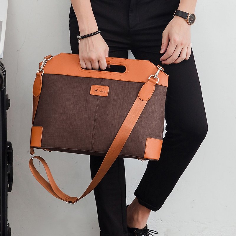 Tote Bag Briefcase Briefcase Crossbody Bag Personality Vigor - Brown - กระเป๋าเอกสาร - วัสดุกันนำ้ สีนำ้ตาล
