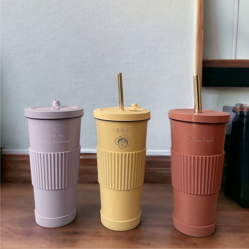 Customized straw cup Morandi color straw cup Customized cup straw cup - Cups - Other Materials Pink