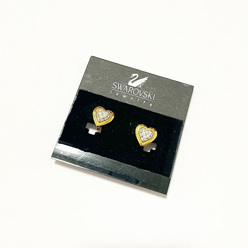•DANIEL• Old European and American Swarovski small diamond love earrings - ต่างหู - โลหะ สีทอง