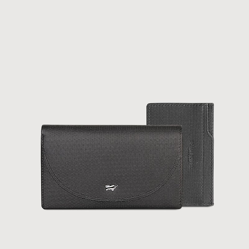 [Free upgrade gift packaging] Xinna A 11 card 2-fold mid-fold - black/BF842-501-BK - กระเป๋าสตางค์ - หนังแท้ สีดำ