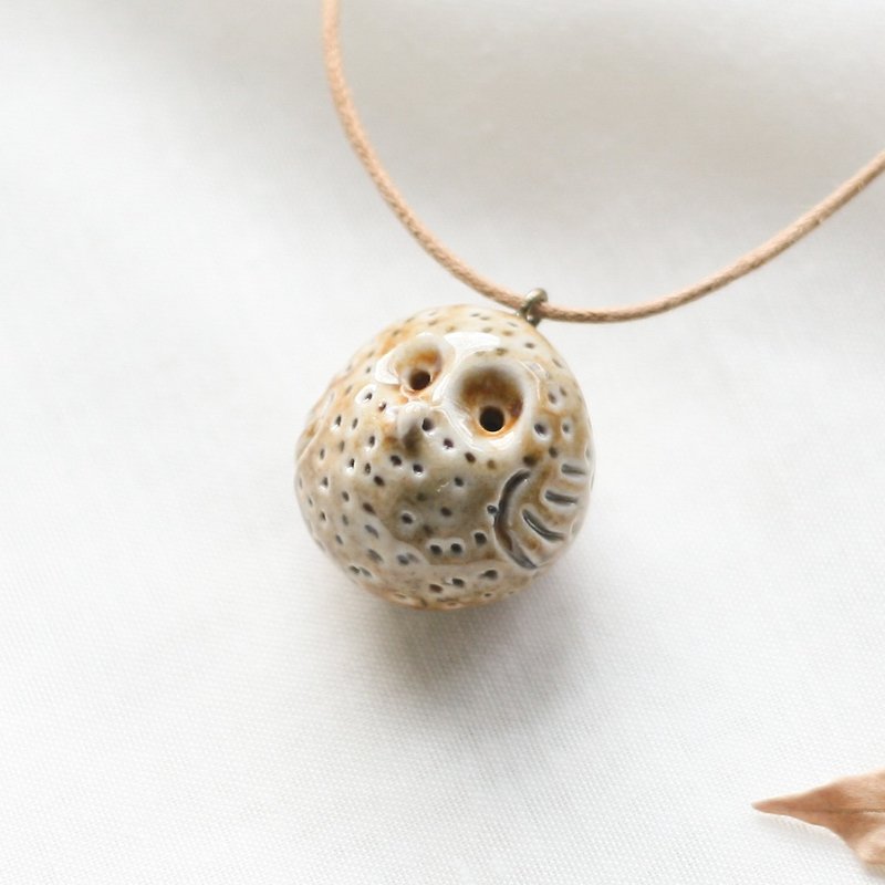 Firewood Owl Essential Oil Necklace B19 - Necklaces - Pottery Khaki