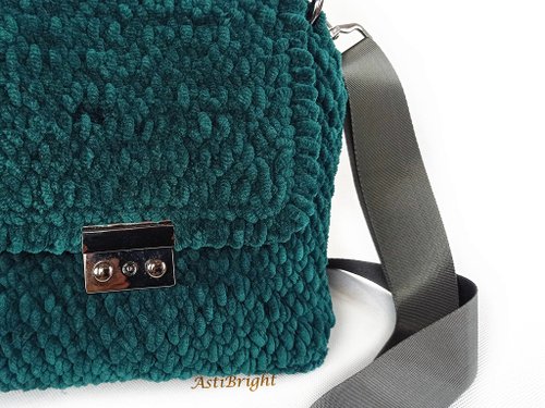 Crochet Velvet Bag for Women Purple Crossbody Bag Cute 