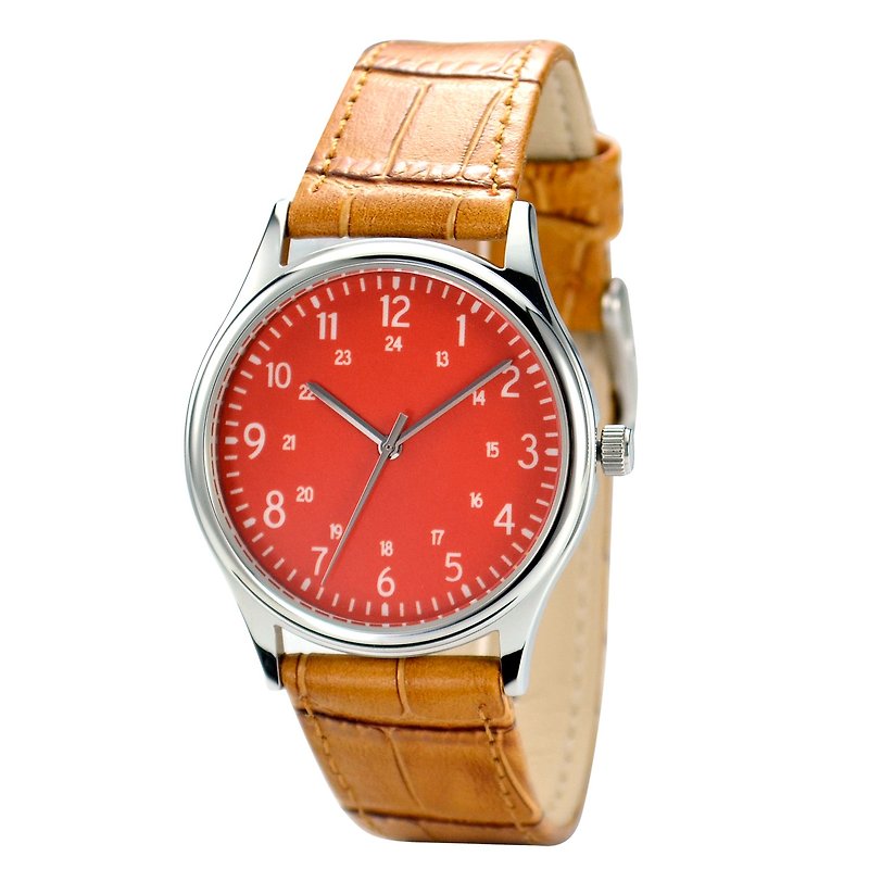 Minimalist number watches 1-24 Flame Face I Unisex I Free Shipping - นาฬิกาผู้หญิง - โลหะ สีส้ม