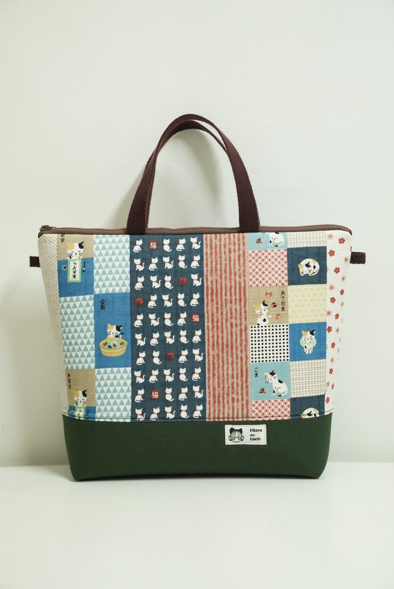 Pitaya des Quefy dual-use briefcase Japanese Japanese cat - Handbags & Totes - Cotton & Hemp Blue