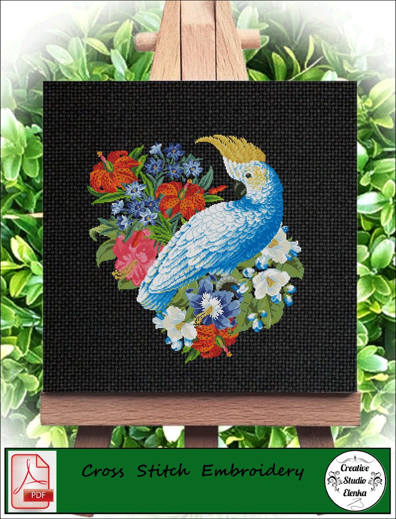 Vintage Cross Stitch Scheme Cockatoo bird  - PDF Embroidery Scheme - Knitting, Embroidery, Felted Wool & Sewing - Other Materials 