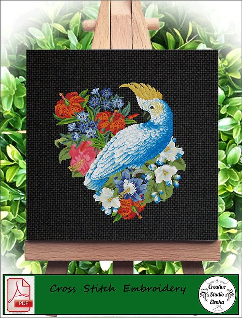 CreativeStudioElenka Vintage Cross Stitch Scheme Cockatoo bird - PDF Embroidery Scheme