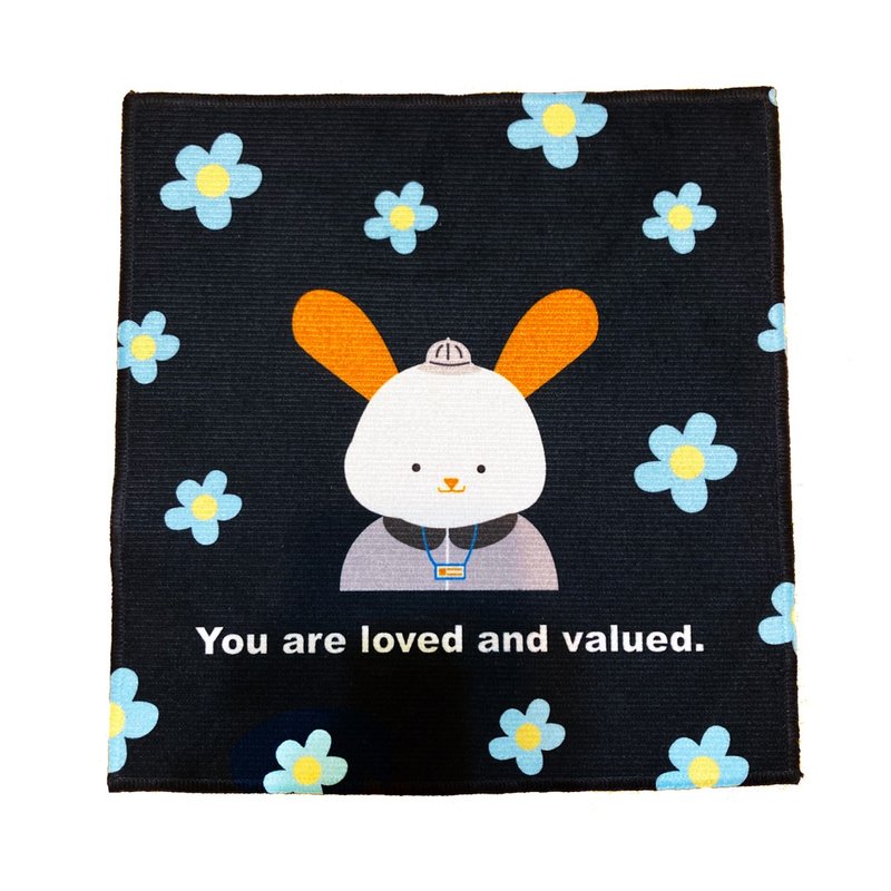 Blue ID bunny square scarf - ผ้าเช็ดหน้า - เส้นใยสังเคราะห์ 