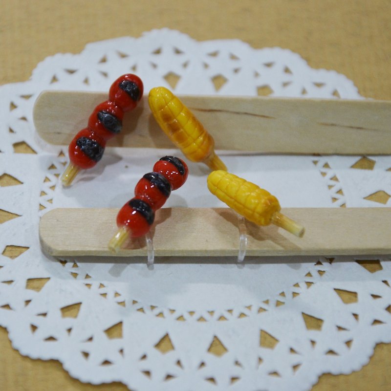 Taiwanese snack earring set (ear acupuncture or clip type) - Earrings & Clip-ons - Clay Yellow