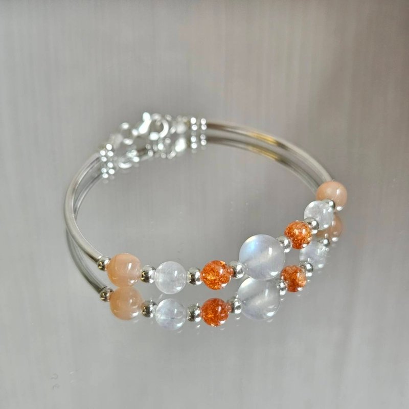 Moonlight Macaron Series s925 Sterling Silver Stone Moonstone Orange Moonlight Bracelet | Handmade Bracelet - Bracelets - Sterling Silver 