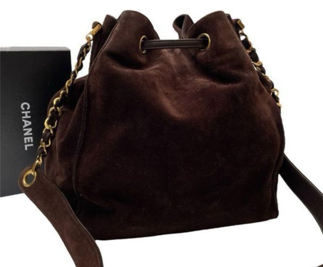 VINTAGE●CHANEL●ドローストリングバケットバッグ カーフスキン 付属品ほぼ完備】中古 シャネル コーヒーカラー カーフスキン