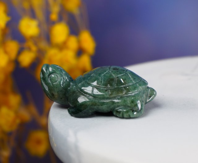 幸運・長寿】花緑翡翠亀の置物 |天然ビルマ翡翠 A グレード
