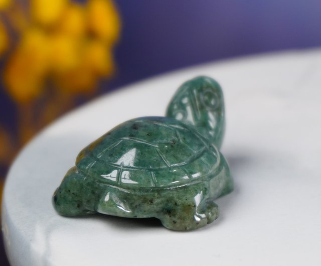 幸運・長寿】花緑翡翠亀の置物 |天然ビルマ翡翠 A グレード