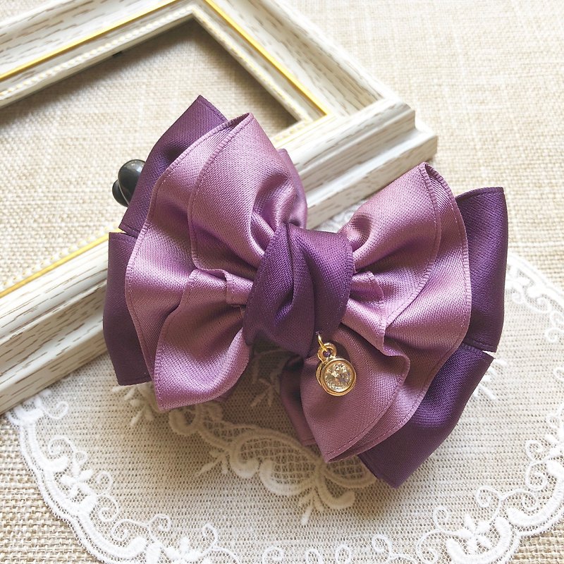 Two-color wavy bow intersecting clip (banana clip) / purple - เครื่องประดับผม - วัสดุอื่นๆ สีม่วง