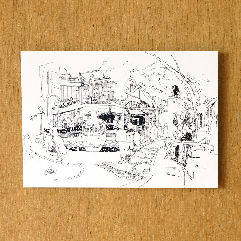 "One color" series of hand-painted postcard 『 Taiwan ‧ YingGe Ceramics street』 - Cards & Postcards - Paper Black