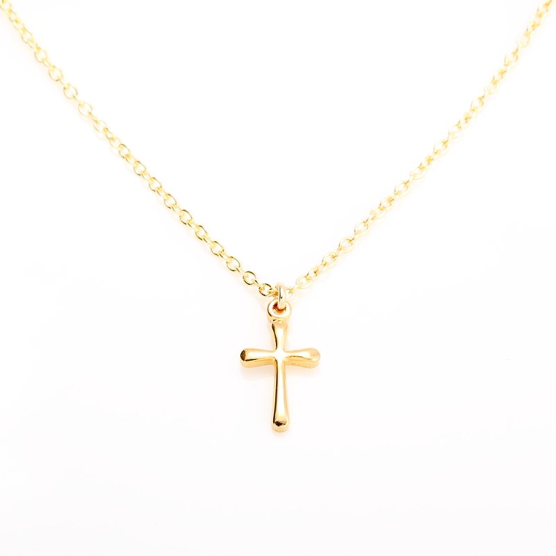 14KGF Gold-filled Gold Simple Cross Necklace Valentine's Day Gift - สร้อยคอทรง Collar - เครื่องประดับ สีทอง