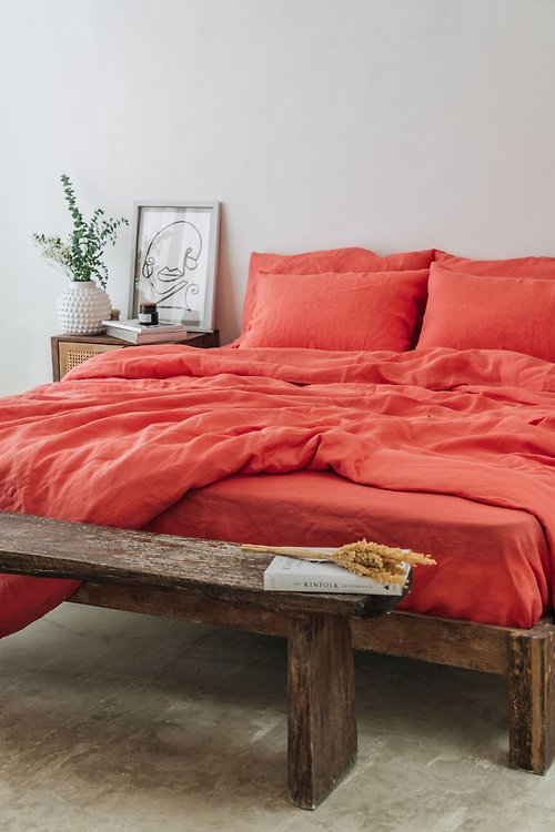 True Things Coral linen pillowcase / Orange pillow cover / Euro, American, Taiwan size