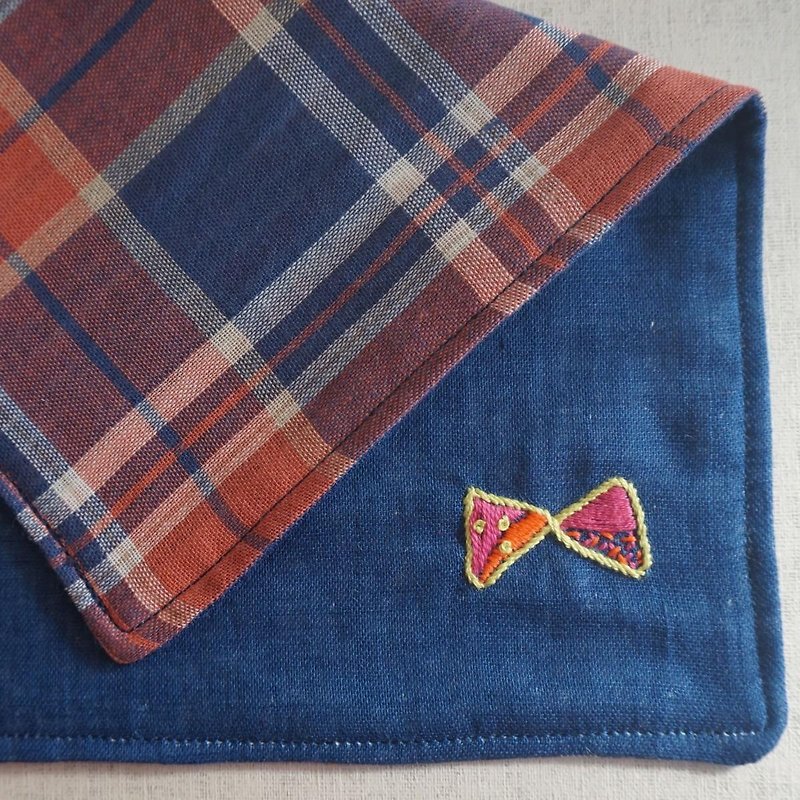 Hand embroidered quadruple gauze handkerchief "Ribbon 1" - อื่นๆ - งานปัก สีน้ำเงิน