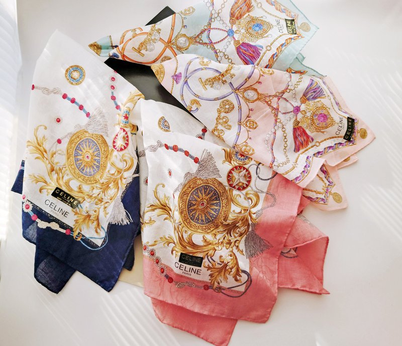 Brand New, Unused CELINE Gem Planet Tassel Handkerchief Scarf, Bag Tie, Scarf, Silk Scarf - Other - Cotton & Hemp White