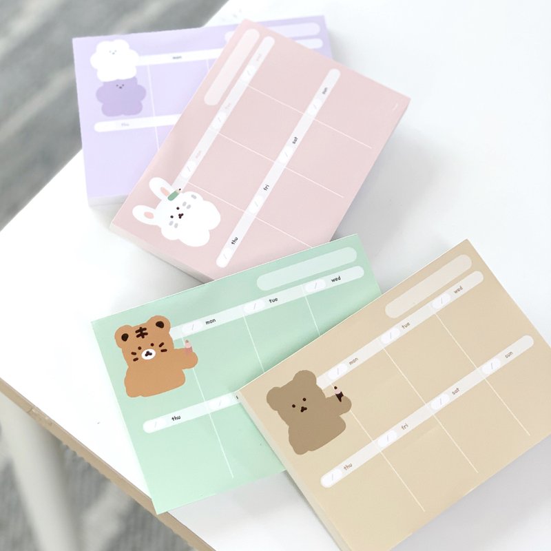 韓國文創 Chanibear memopad - Weekly Memo (4 color) 好用的便条纸 14cm 周计划 - Sticky Notes & Notepads - Paper 