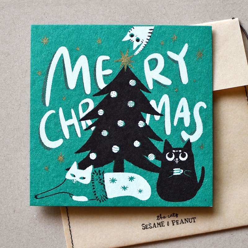 Merry Xmas! Have a Christmas hand-printed/绢印card Christmas Green with us - Cards & Postcards - Paper Green