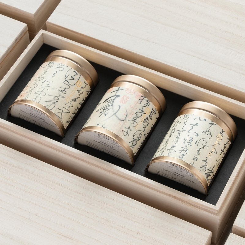 [Mid-Autumn Festival Gift] Self-reported paulownia wood gift box | 3 cans for corporate gifts/Mid-Autumn Gift Box - ชา - อาหารสด สีทอง