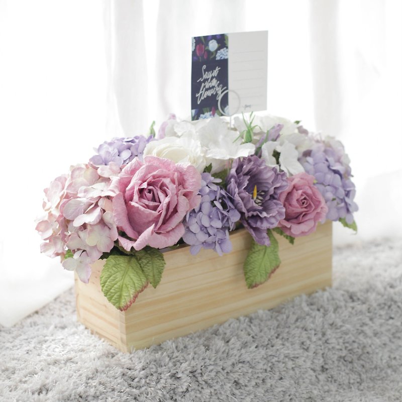 DT101 : Flower Arrangment Paper Flower Decoration Wooden Centerpiece Lavender Heaven Size 7"x14"x7" - 擺飾/家飾品 - 紙 紫色