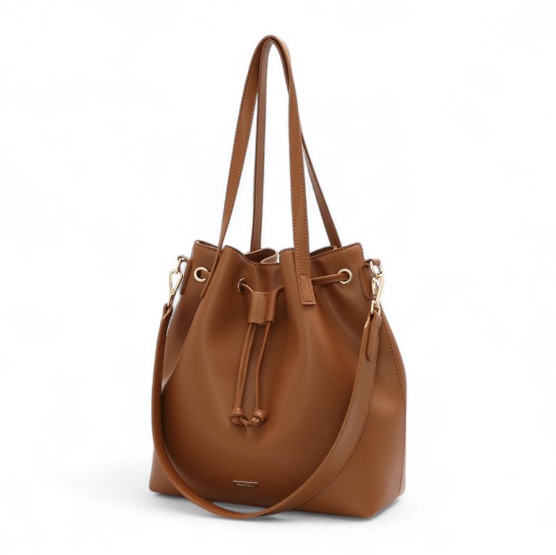 ANNA DOLLY simple and elegant drawstring bucket bag Brown - กระเป๋าหูรูด - วัสดุอื่นๆ 