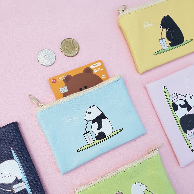 [Customized gifts] Thirsty Bear series. Six hand-made sewing small coin purses - กระเป๋าใส่เหรียญ - ผ้าฝ้าย/ผ้าลินิน สีน้ำเงิน
