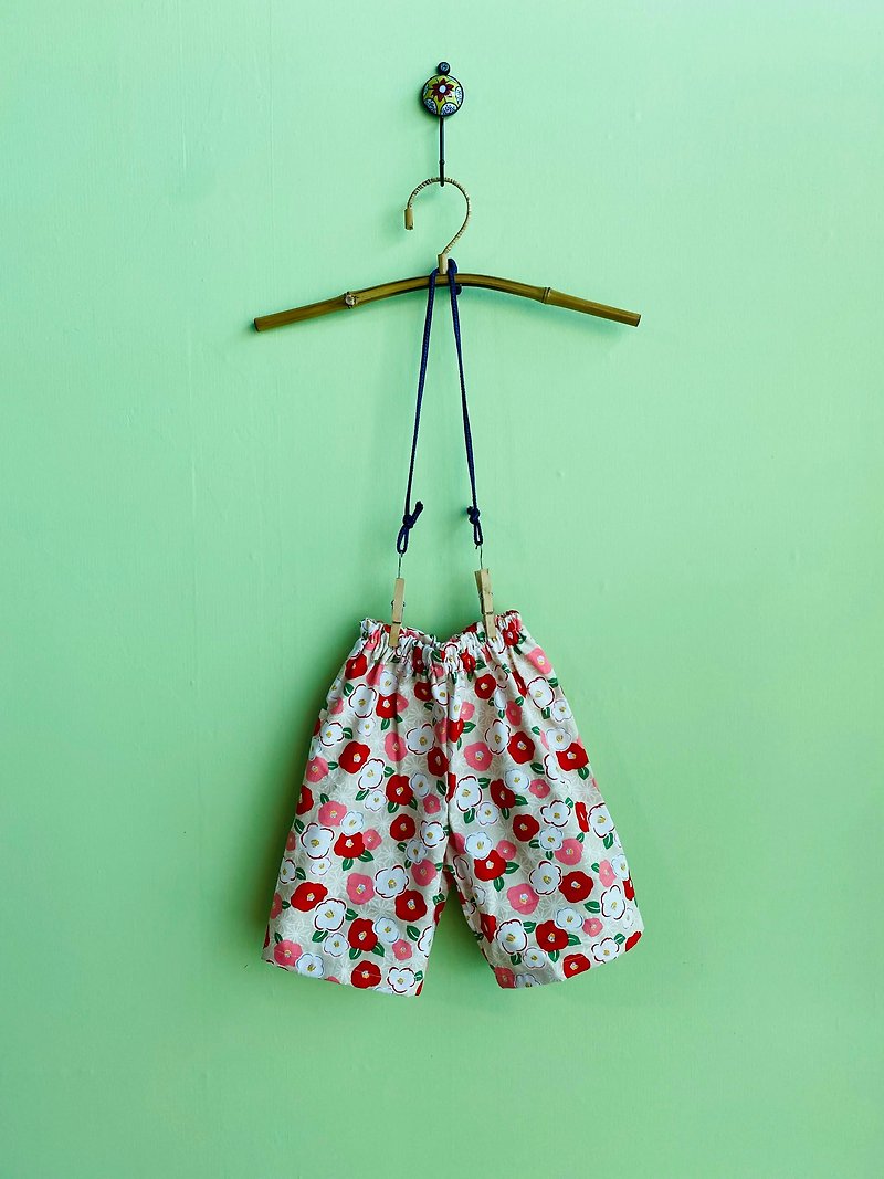 Children's pants camellia pattern 90cm / 110cm - กางเกง - ผ้าฝ้าย/ผ้าลินิน ขาว