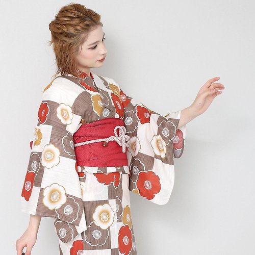 日本 和服 女性 兩件式 浴衣 腰帶 套組 F size x23p-01