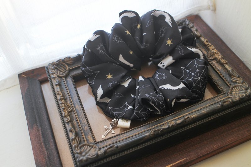 Ghost Hide and Seek-Devil Black-Original Print Design-Halloween-Handmade Scrunchie - Hair Accessories - Polyester Black