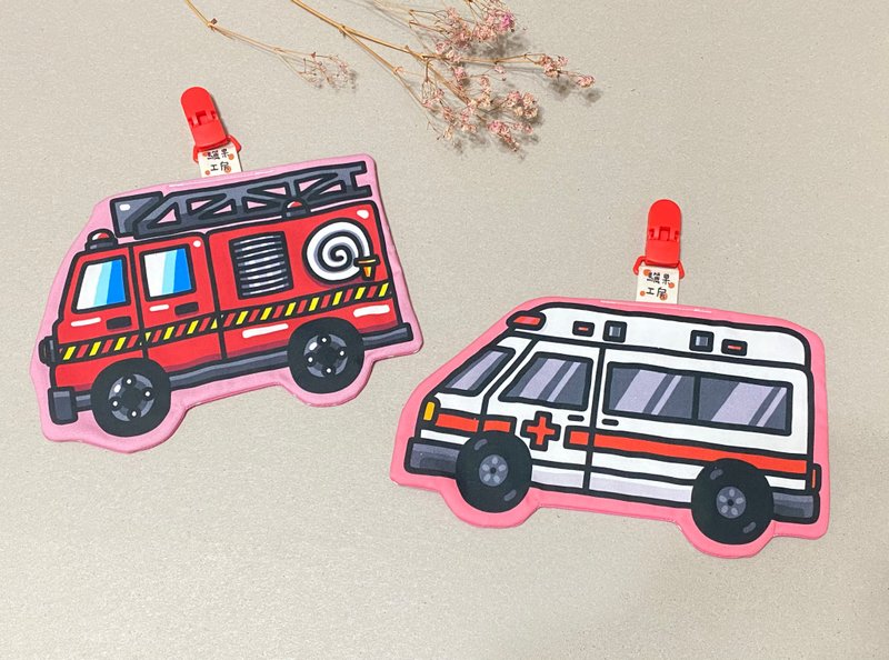 車車系列 | 造型手帕巾 | 消防車 | 救護車 - 圍兜/口水巾 - 棉．麻 多色