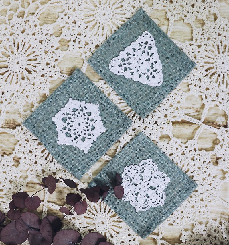 Handmade Handmade - Afternoon Tea - Lace Coaster Series - Gray Blue Green White Clouds - Coasters - Cotton & Hemp Blue
