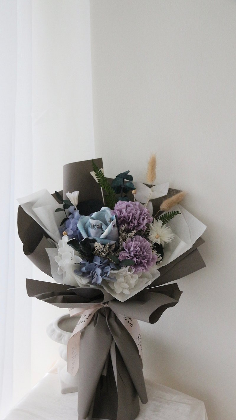 [Wealthy Thousands of Dollars Store] Banknote bouquets can be used to write cards - Dried Flowers & Bouquets - Plants & Flowers Blue