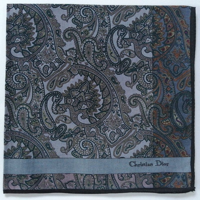 Christian Dior Vintage Handkerchief Pocket Paisley Blue 19 x 19 inches - ผ้าเช็ดหน้า - ผ้าฝ้าย/ผ้าลินิน สีนำ้ตาล